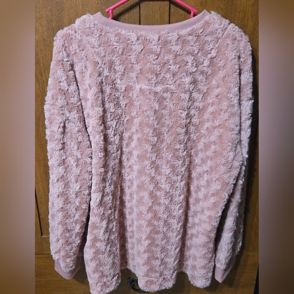 Rose Pink Textured/Fuzzy Women's Sweater - Picture 2 of 3